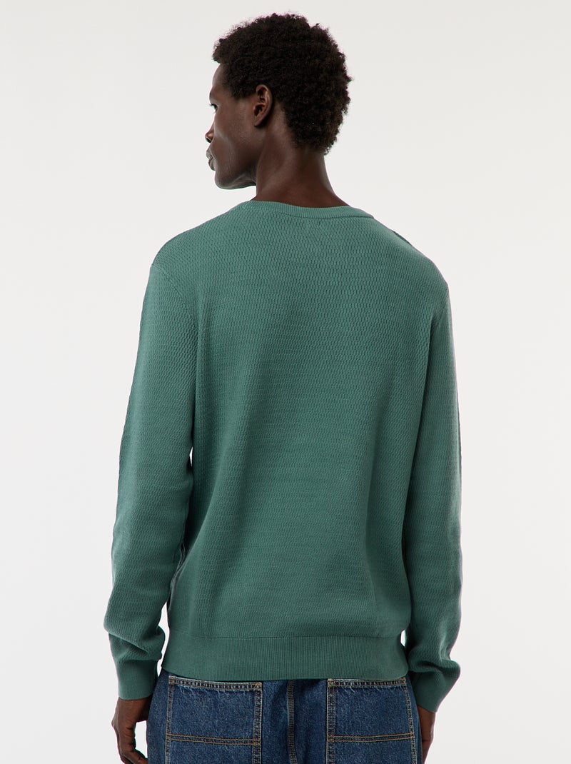 Gebreide trui met ronde hals en fantasiepatroontje Groen - Kiabi