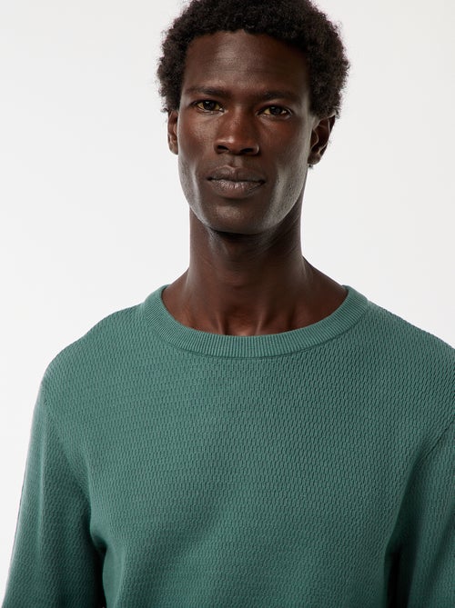 Gebreide trui met ronde hals en fantasiepatroontje - Kiabi