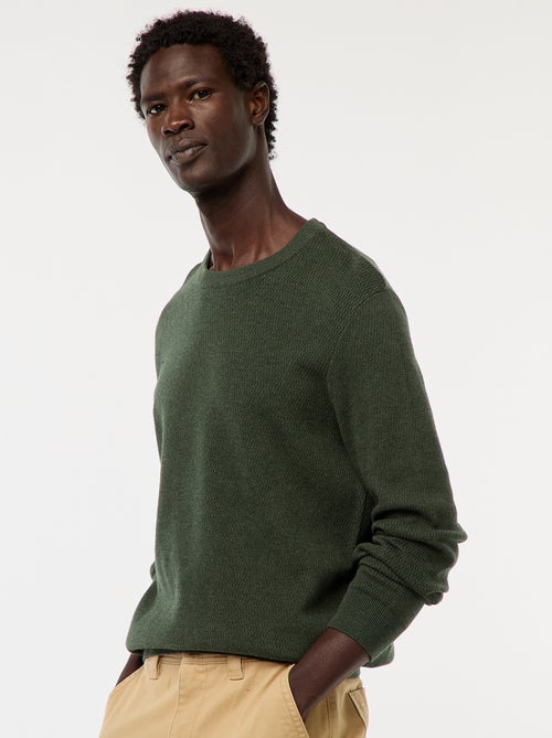 Gebreide trui met ronde hals en fantasiepatroontje - Kiabi