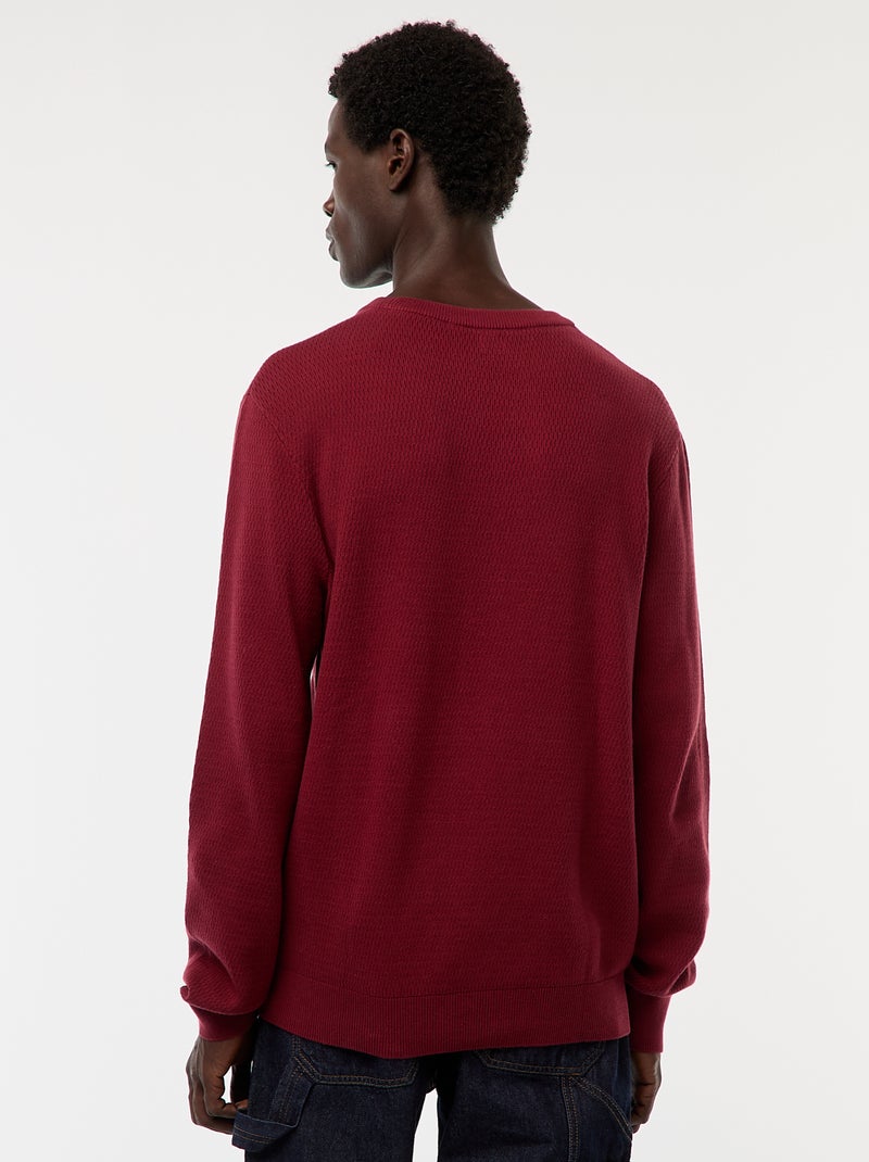 Gebreide trui met ronde hals en fantasiepatroontje Rood - Kiabi