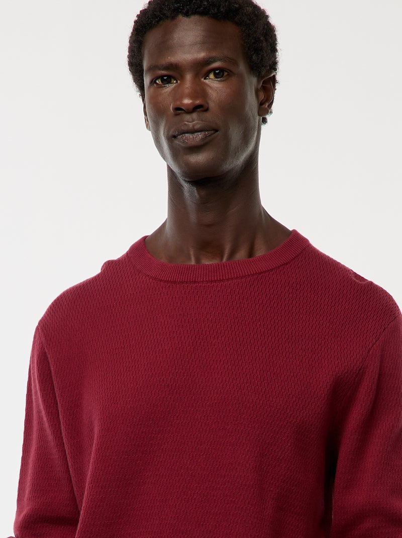 Gebreide trui met ronde hals en fantasiepatroontje Rood - Kiabi