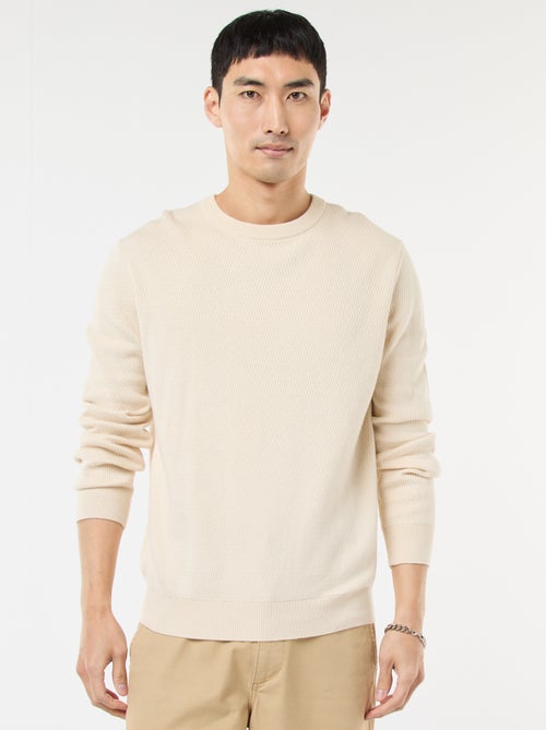 Gebreide trui met ronde hals en fantasiepatroontje - Kiabi