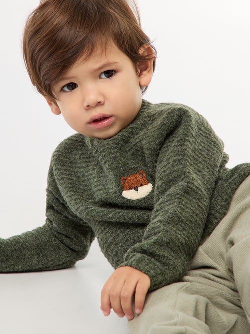 Gebreide trui met ronde hals en geborduurde sierdetails op de borst - Kiabi