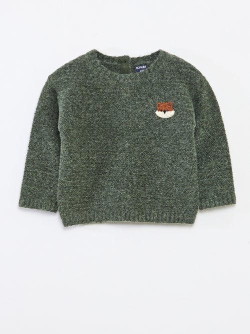 Gebreide trui met ronde hals en geborduurde sierdetails op de borst - Kiabi