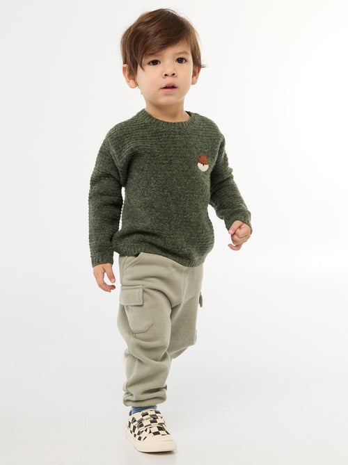 Gebreide trui met ronde hals en geborduurde sierdetails op de borst - Kiabi