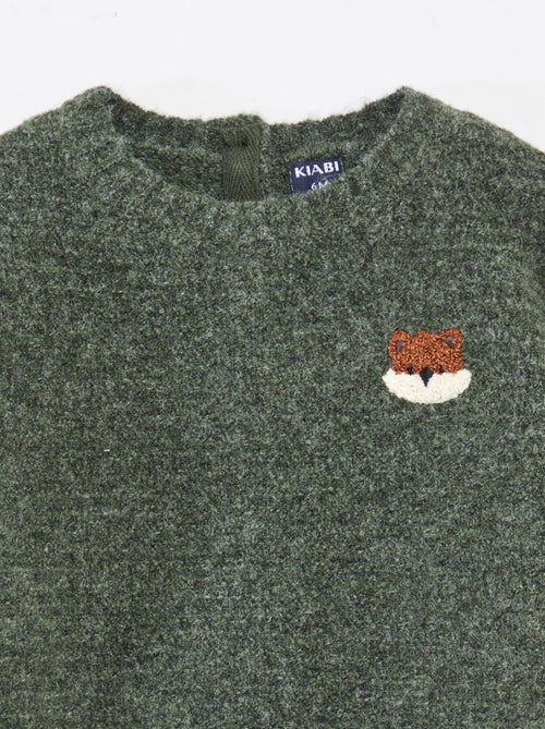 Gebreide trui met ronde hals en geborduurde sierdetails op de borst - Kiabi