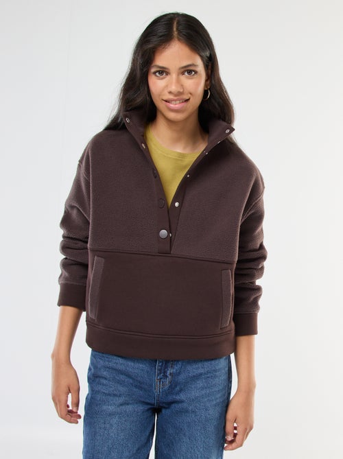 Gebreide trui met schipperskraag en schapenvachteffect - Kiabi