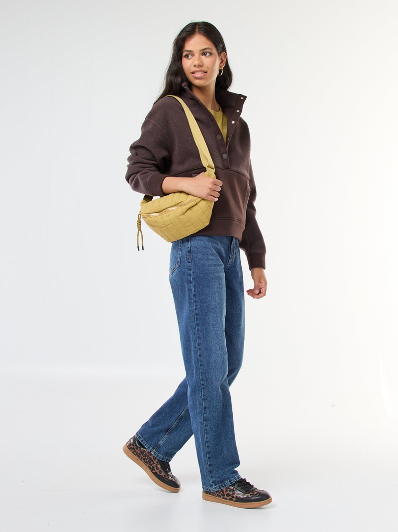 Gebreide trui met schipperskraag en schapenvachteffect bruin - Kiabi