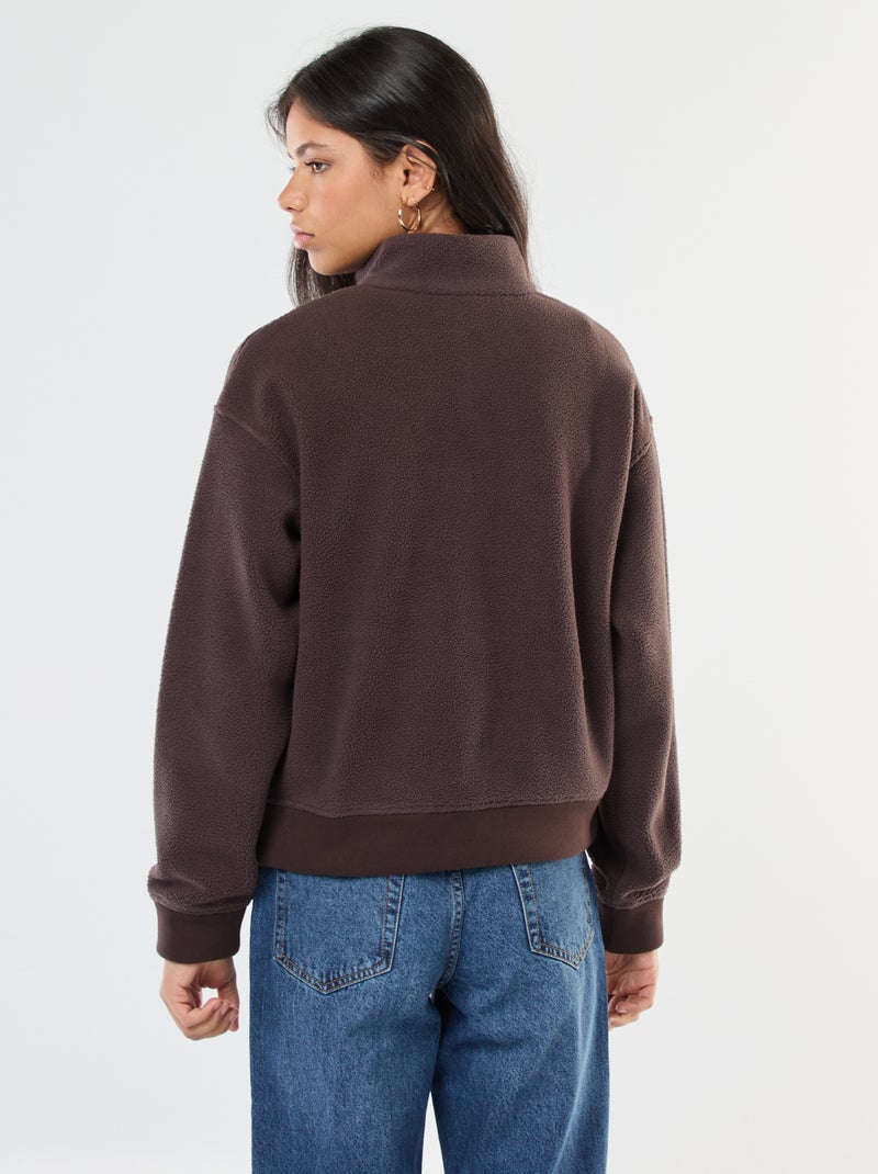 Gebreide trui met schipperskraag en schapenvachteffect bruin - Kiabi