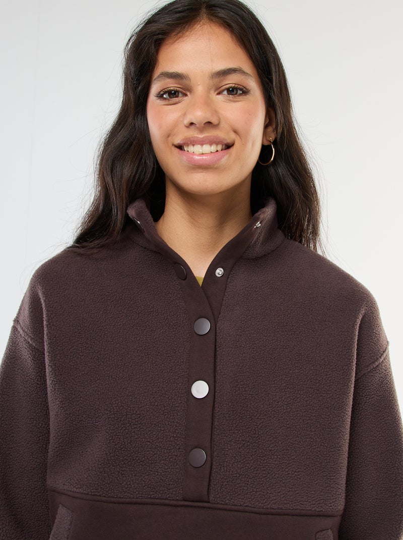 Gebreide trui met schipperskraag en schapenvachteffect bruin - Kiabi