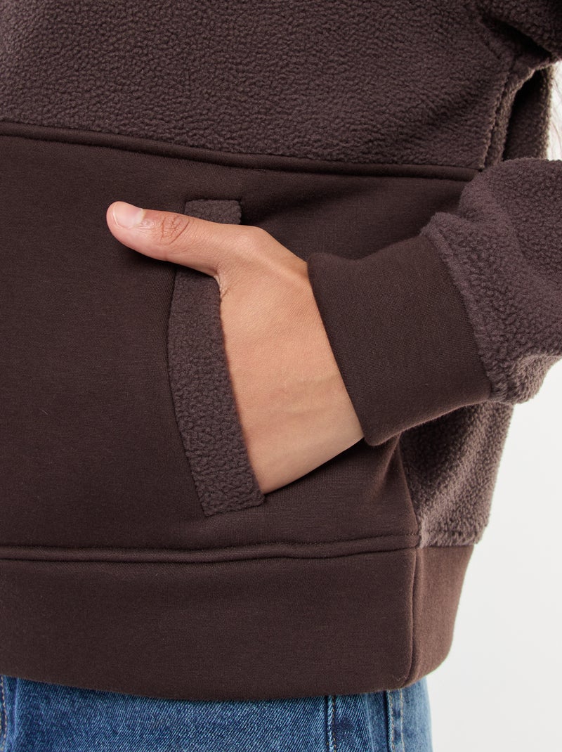 Gebreide trui met schipperskraag en schapenvachteffect bruin - Kiabi