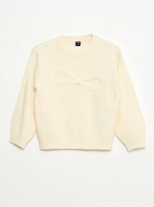 Gebreide trui met strik en kabelpatroon aan de voorzijde - Kiabi