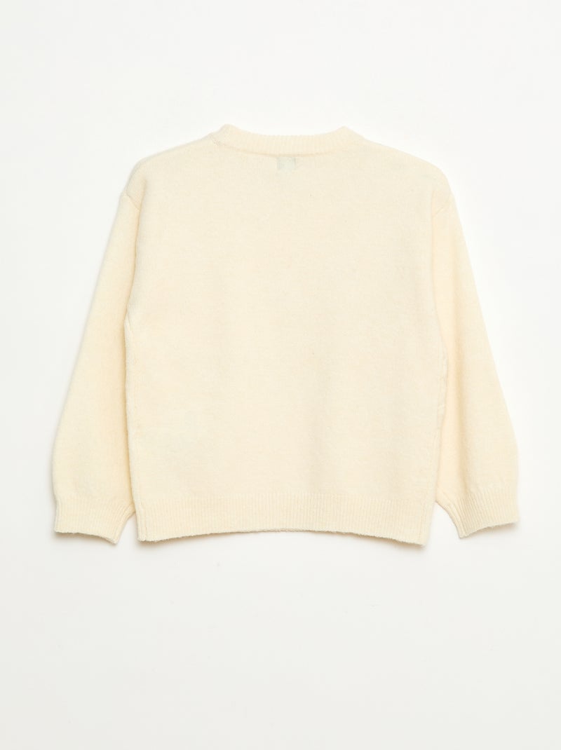 Gebreide trui met strik en kabelpatroon aan de voorzijde Wit - Kiabi