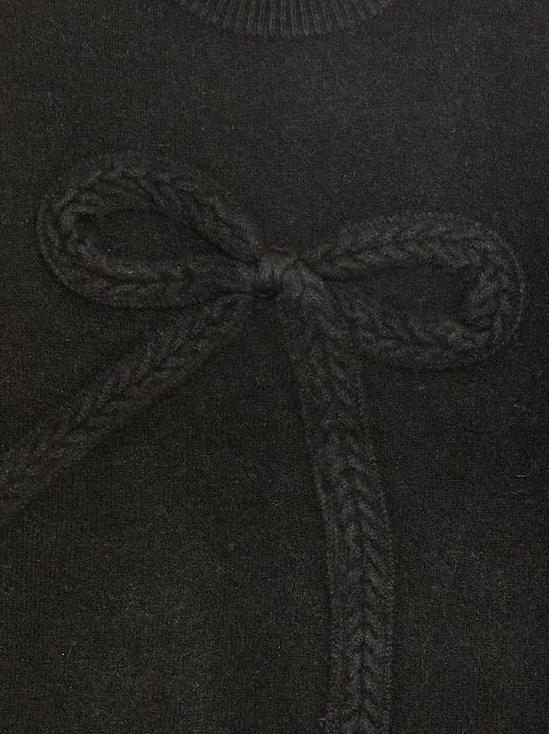 Gebreide trui met strik en kabelpatroon aan de voorzijde zwart - Kiabi