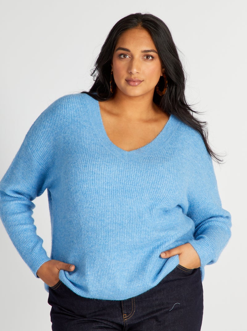 Gebreide trui met V-hals Blauw - Kiabi