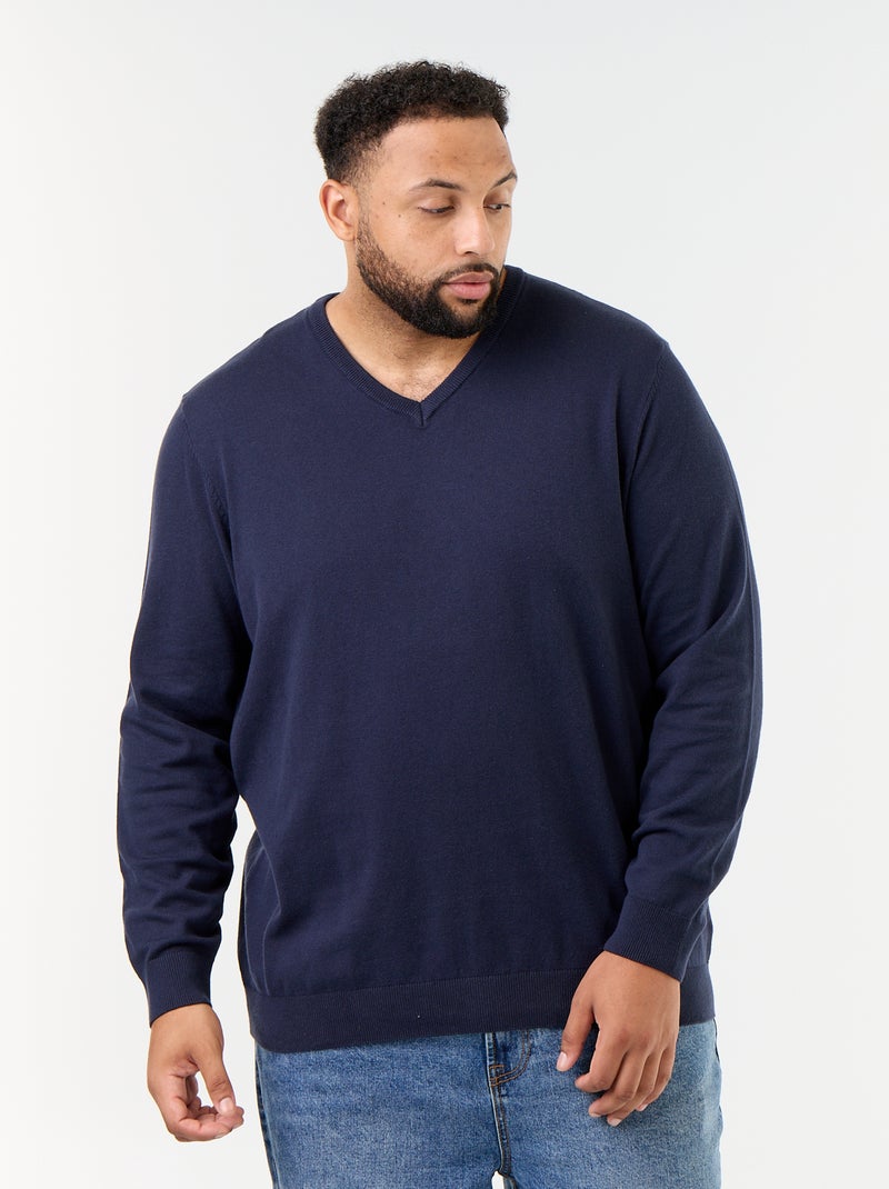 Gebreide trui met V-hals Blauw - Kiabi