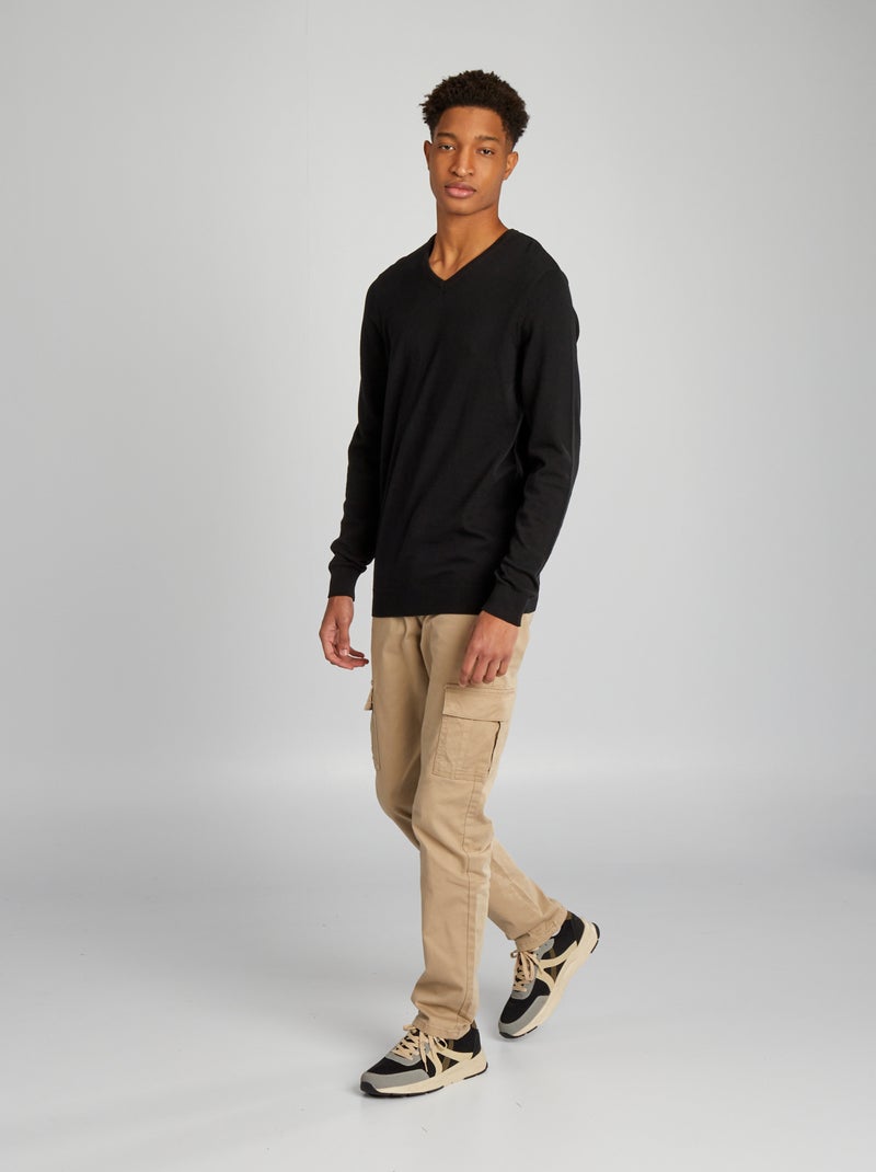 Gebreide trui met V-hals, voor personen die langer zijn dan 1m90 zwart - Kiabi