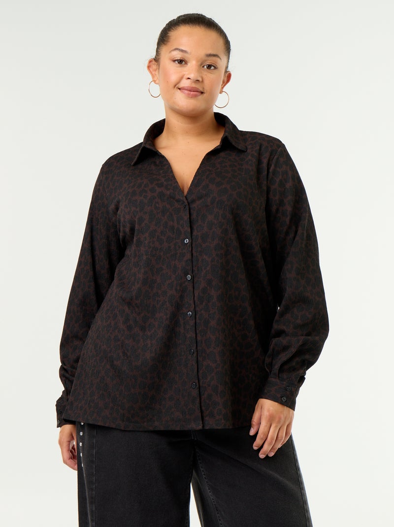 Gecrêpte blouse met print Bruin - Kiabi