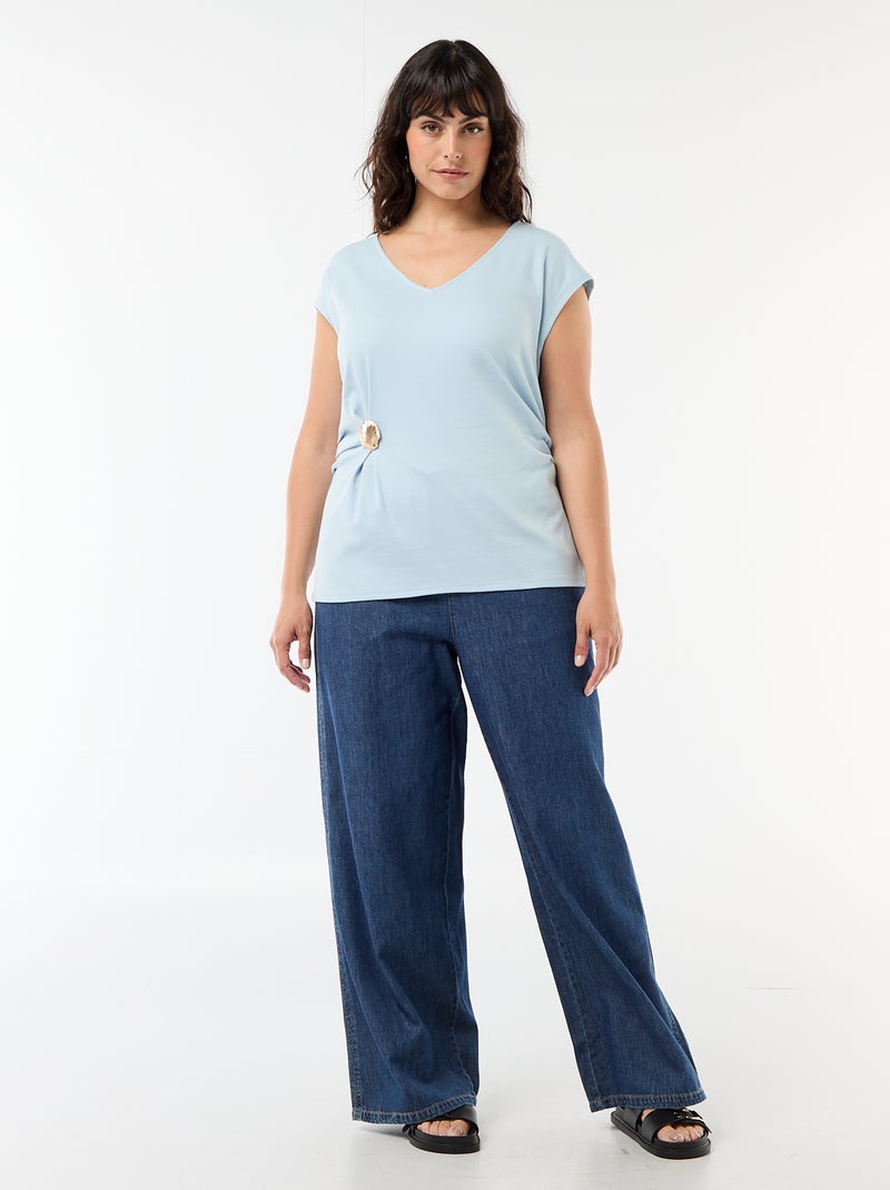 Gedrapeerd T-shirt met goudkleurig sieraad Blauw - Kiabi