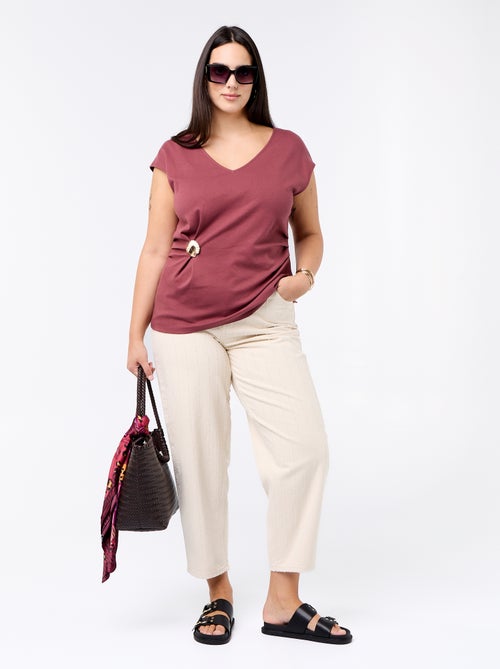 Gedrapeerd T-shirt met goudkleurig sieraad - Kiabi