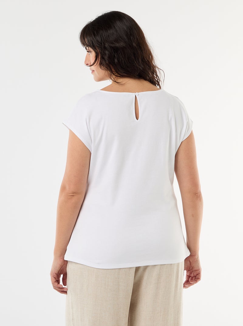 Gedrapeerd T-shirt met goudkleurig sieraad Wit - Kiabi