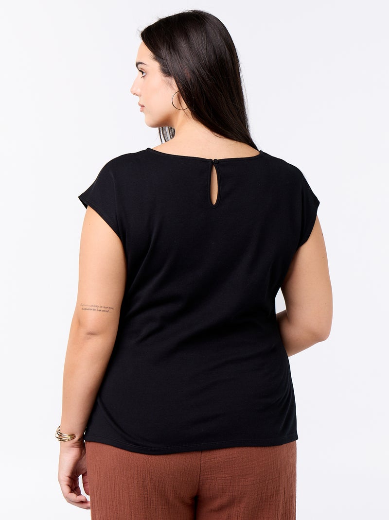 Gedrapeerd T-shirt met goudkleurig sieraad Zwart - Kiabi