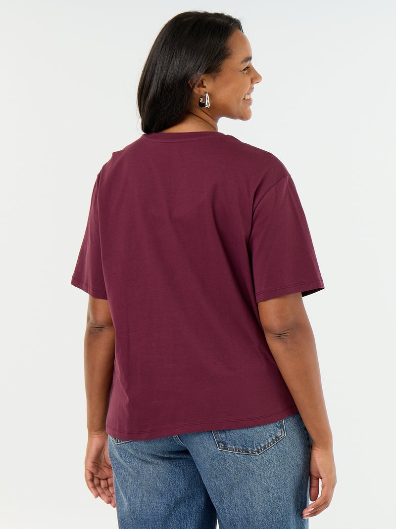 Gedrapeerd T-shirt met goudkleurige broche Rose - Kiabi