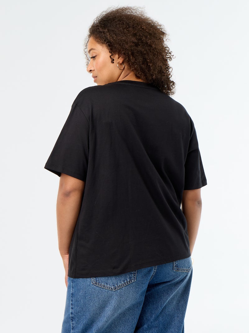 Gedrapeerd T-shirt met goudkleurige broche Zwart - Kiabi