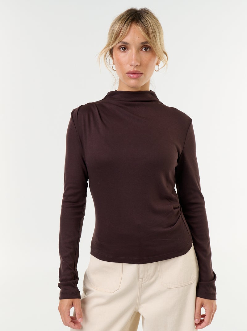 Gedrapeerd T-shirt met lange mouwen Bruin - Kiabi
