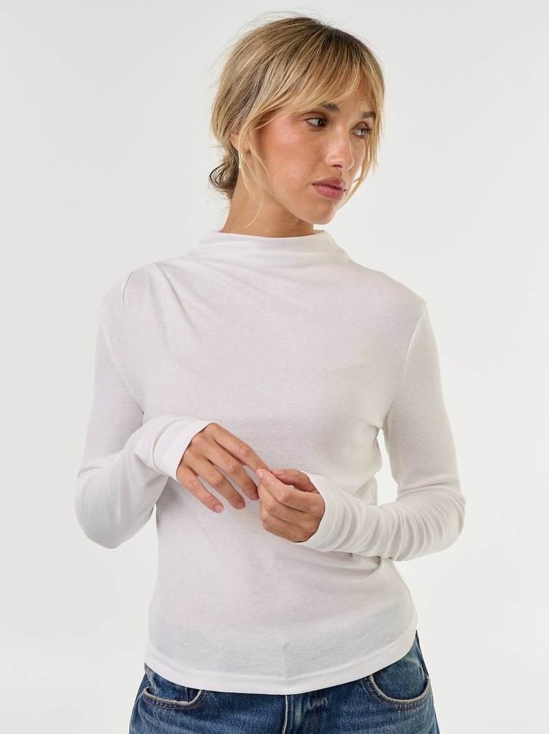 Gedrapeerd T-shirt met lange mouwen Wit - Kiabi