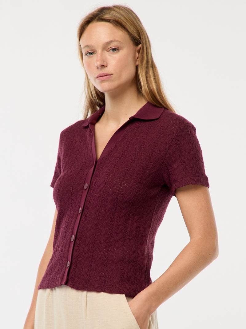 Gehaakt T-shirt met polokraagje Rood - Kiabi