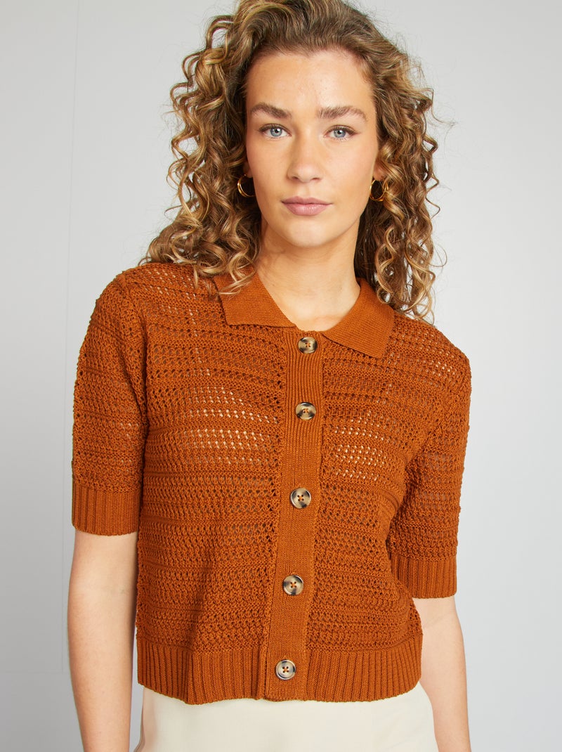 Gehaakt vestje met korte mouwen ORANJE - Kiabi