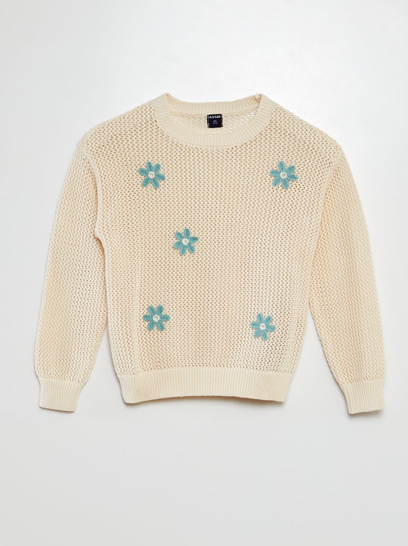 Gehaakte trui met bloemen WIT - Kiabi
