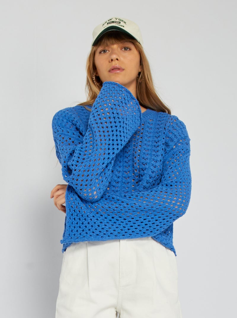Gehaakte trui met brede mouwen BLAUW - Kiabi