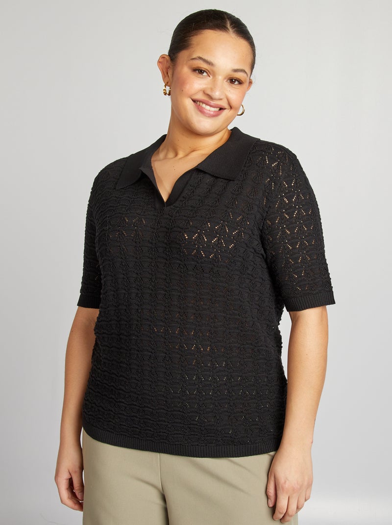 Gehaakte trui met korte mouw zwart - Kiabi