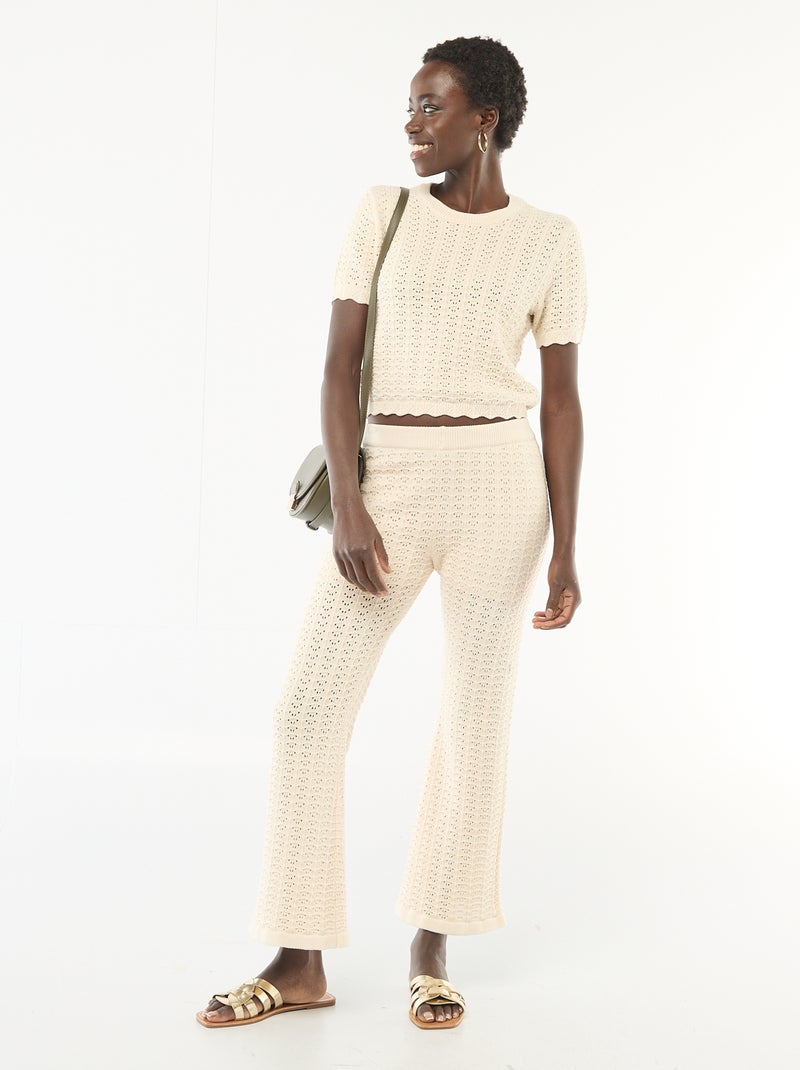 Gehaakte trui met korte mouwen Biege - Kiabi