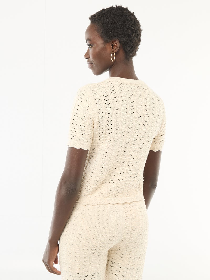 Gehaakte trui met korte mouwen Biege - Kiabi