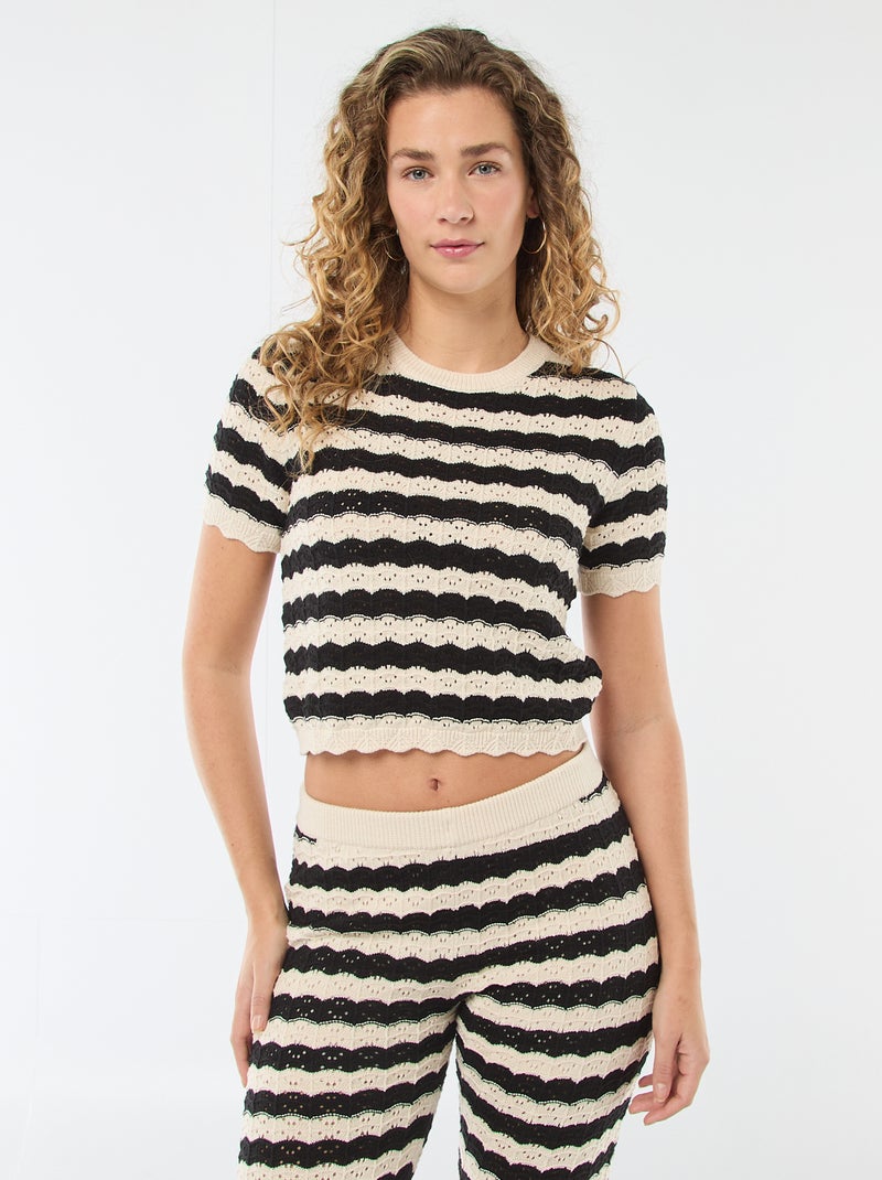 Gehaakte trui met korte mouwen Biege - Kiabi