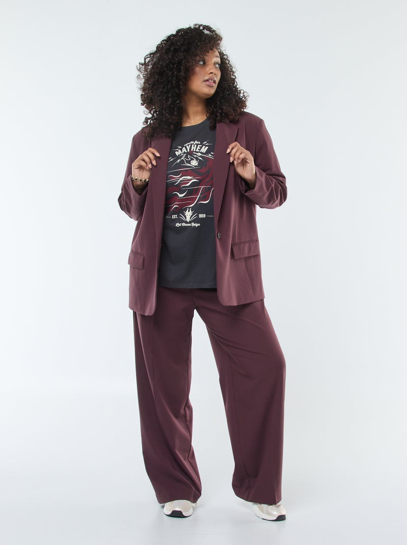 Geklede broek met hoge taille en wijde pijpen Paars - Kiabi