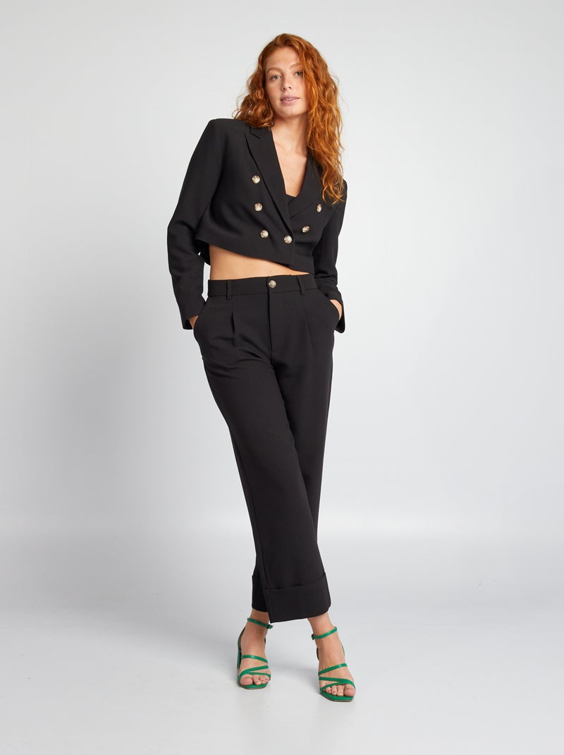 Geklede broek met omslag zwart - Kiabi