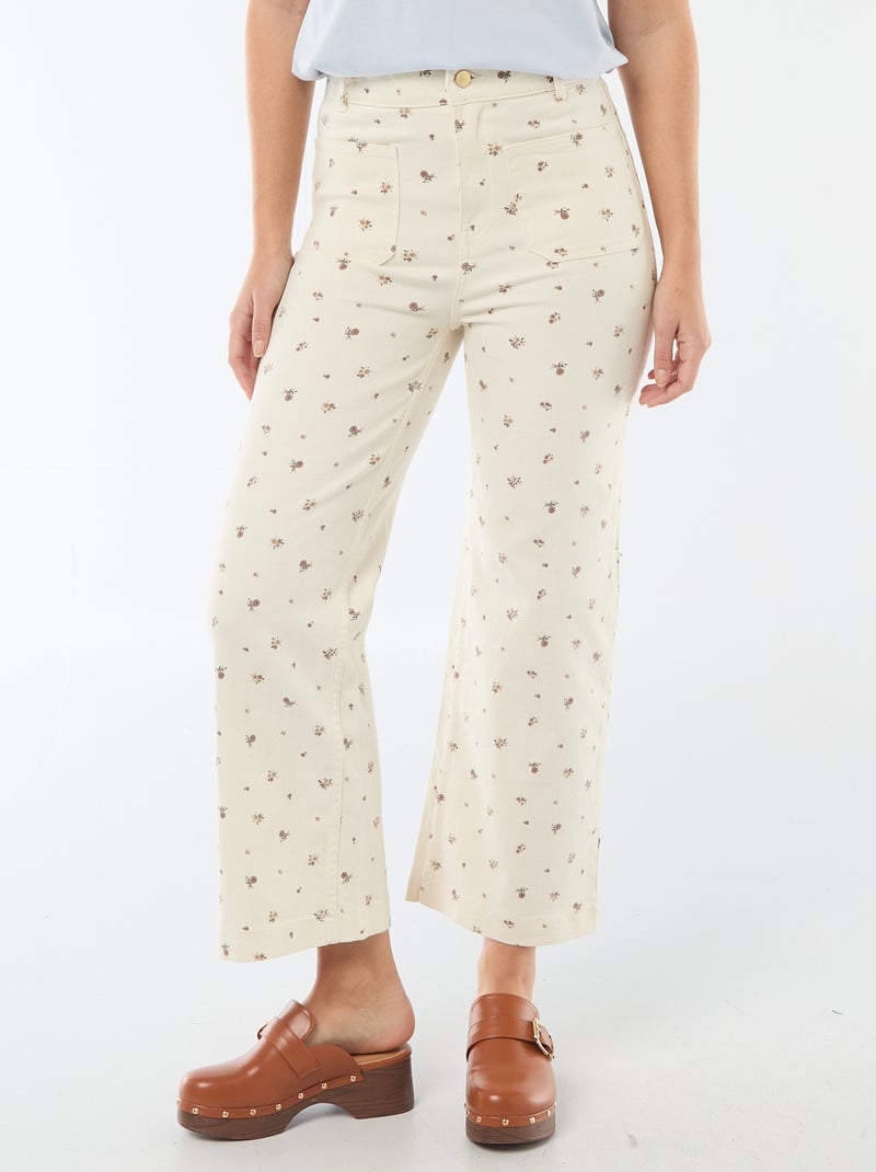 Gekleurde wide leg-broek Wit - Kiabi
