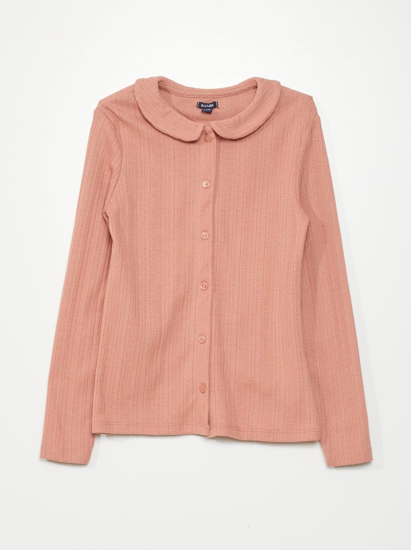 Geknoopt T-shirt van tricot met fijn ajourmotiefje roze - Kiabi