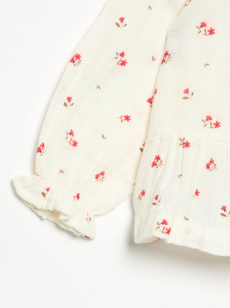 Geknoopte blouse van katoenen gaas Wit - Kiabi