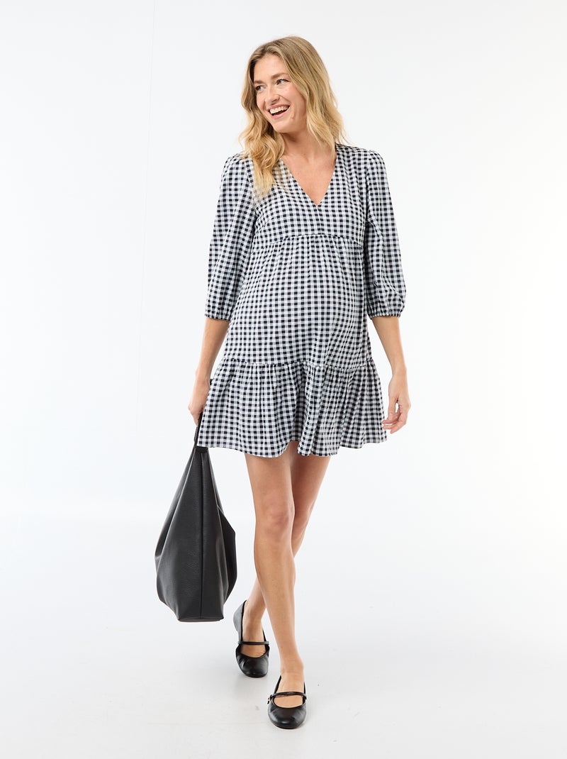 Gelaagde geruite korte jurk Zwart - Kiabi