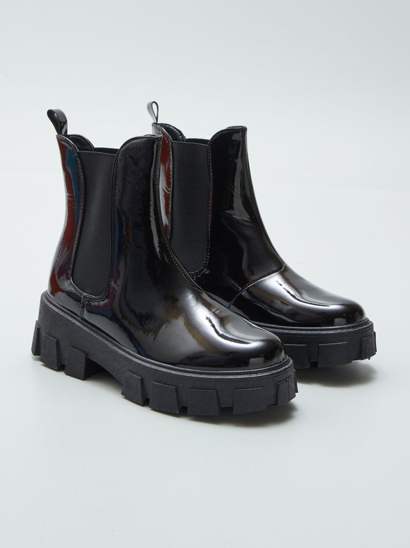 Gelakte Chelsea-boots met dikke zool ZWART - Kiabi