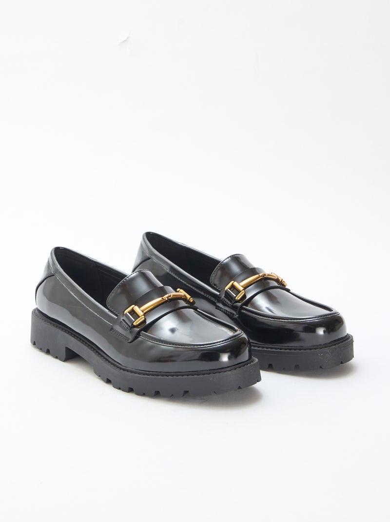 Gelakte loafers met goudkleurig bandje Zwart - Kiabi