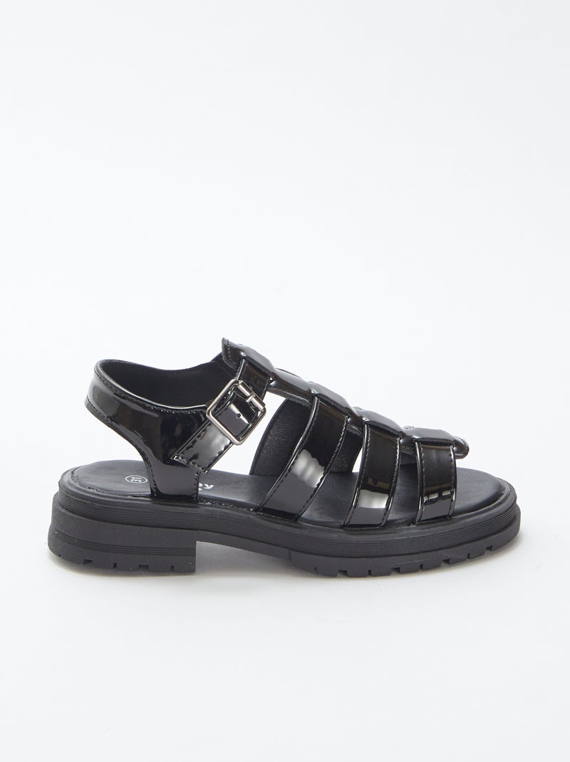 Gelakte sandalen met hak ZWART - Kiabi