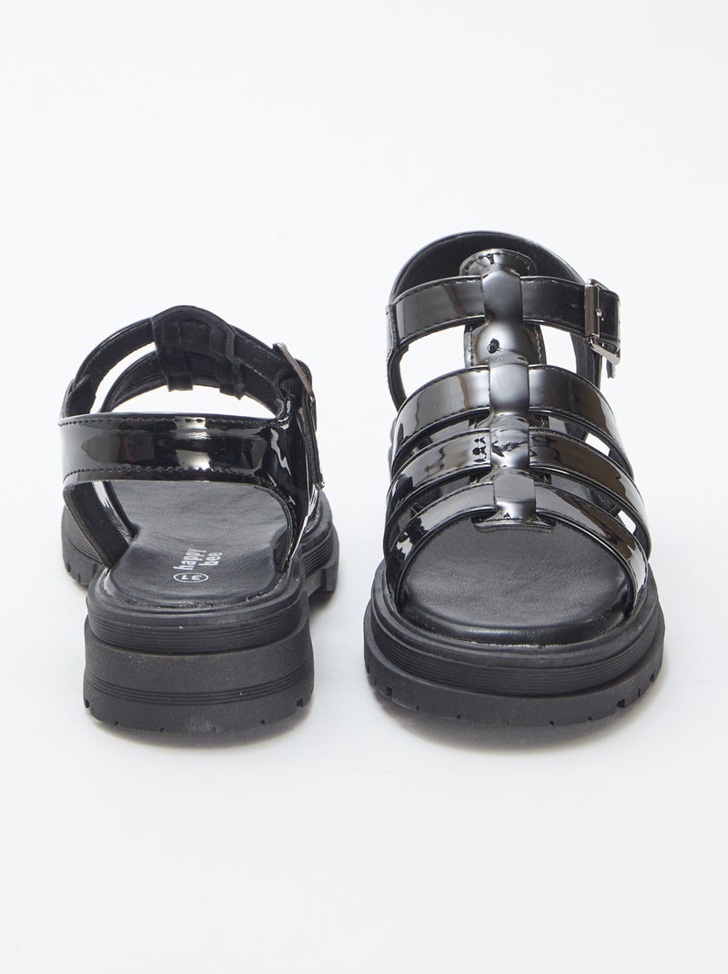 Gelakte sandalen met hak ZWART - Kiabi