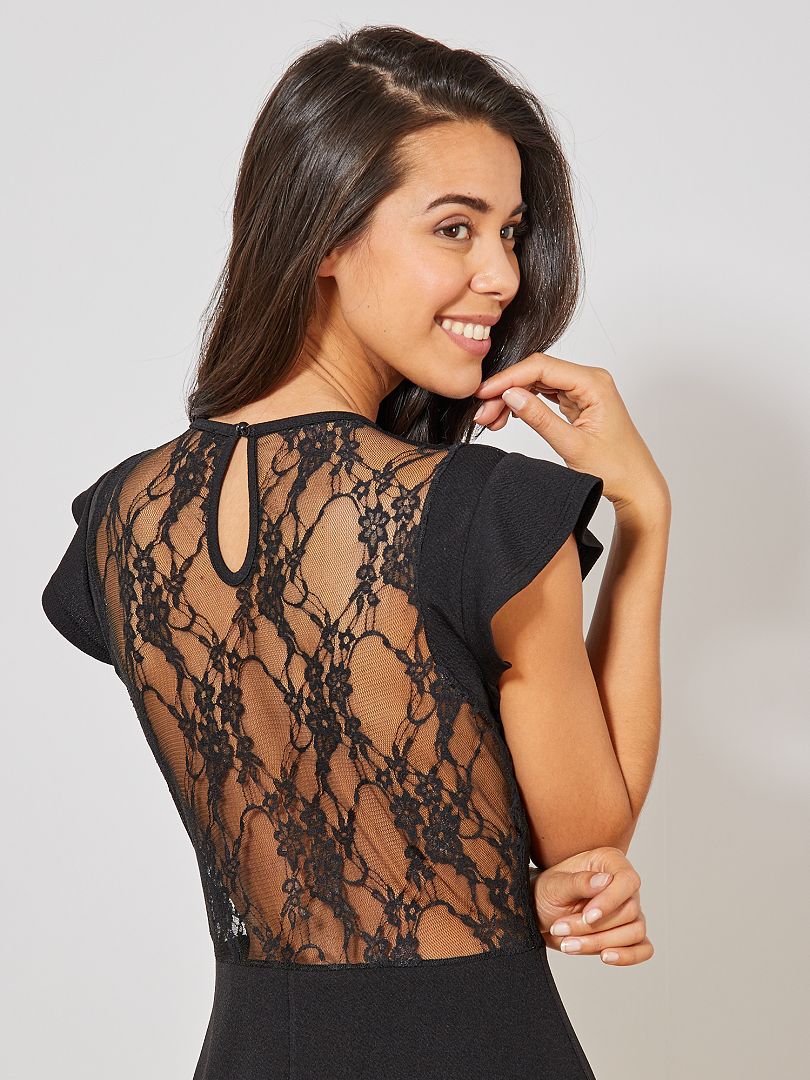 Geplooide jurk met kant zwart - Kiabi