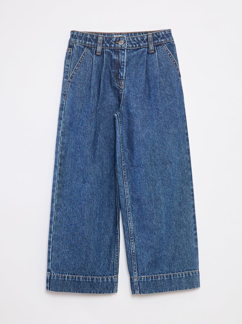 Geplooide spijkerbroek met wijde pijpen Blauw - Kiabi